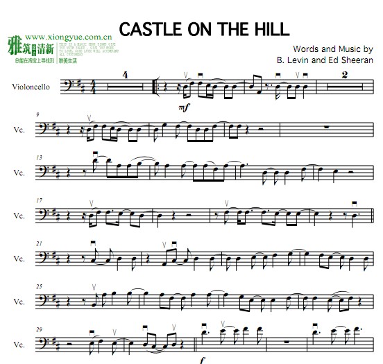 CASTLE ON THE HILL大提琴谱