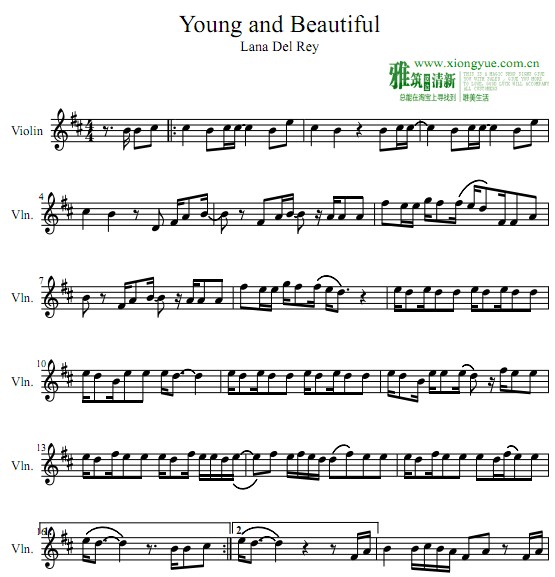 Young And Beautiful小提琴谱