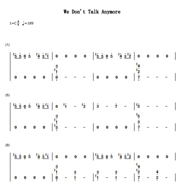 查理普斯 We Don't Talk Anymore钢琴谱 简谱