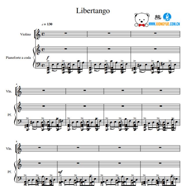 皮亚佐拉自由探戈 libertango钢琴小提琴合奏谱