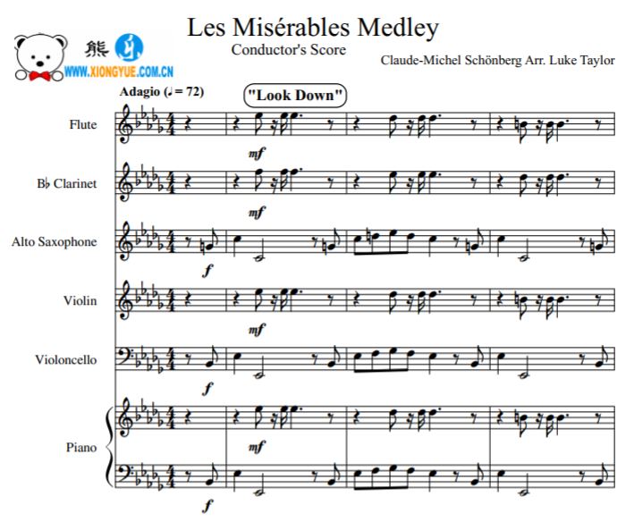 les miserables 悲惨世界旋律串烧管弦乐合奏谱