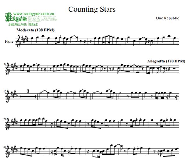 One Republic - Counting Stars长笛谱