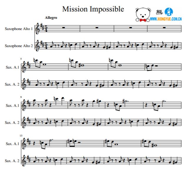 Mission Impossible碟中谍萨克斯二重奏谱