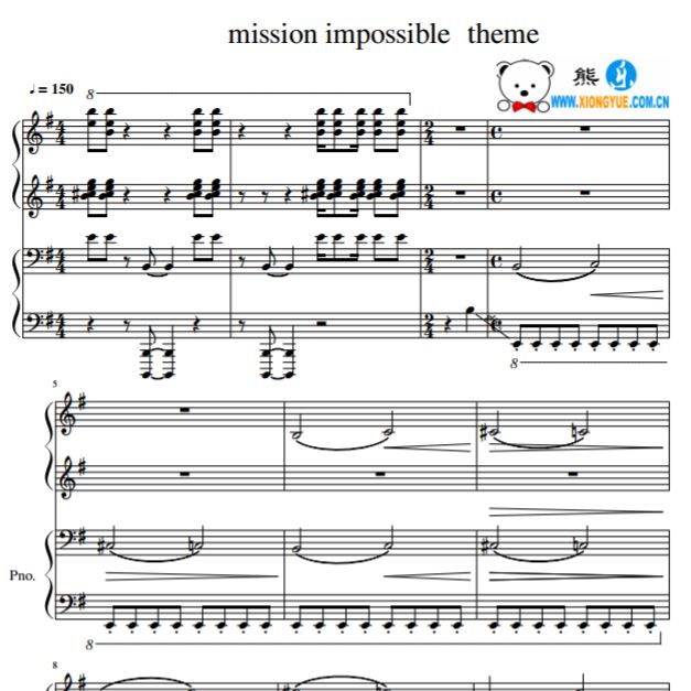 007 mission impossible 碟中谍主题曲双钢琴合奏谱