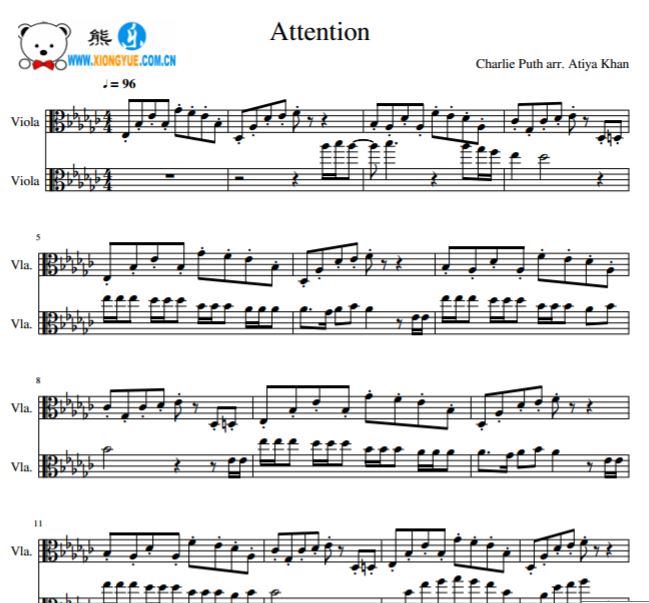 查理·普斯 Charlie Puth - Attention中提琴二重奏谱