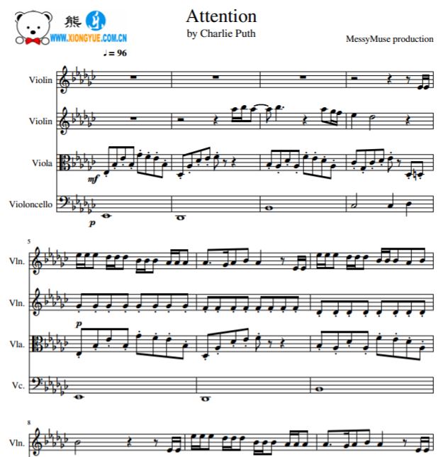 查理·普斯 Attention弦乐四重奏谱 总谱+分谱