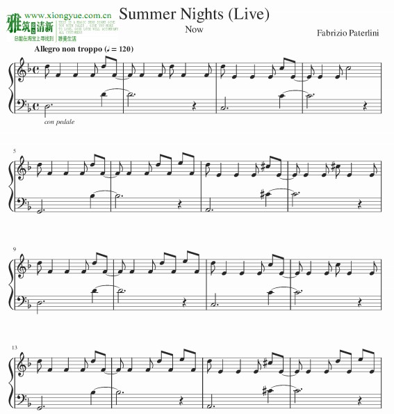 Fabrizio Paterlini - Summer Nights钢琴谱