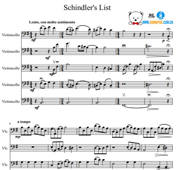 Schindler's List辛德勒的名单大提琴合奏谱