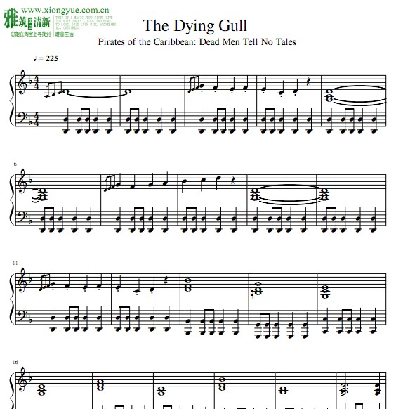 加勒比海盗5 the dying gull钢琴谱