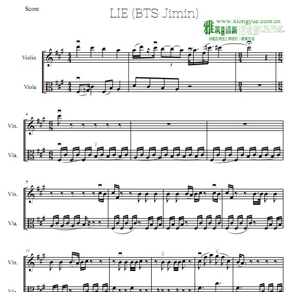 BTS Jimin LIE小提琴中提琴重奏谱