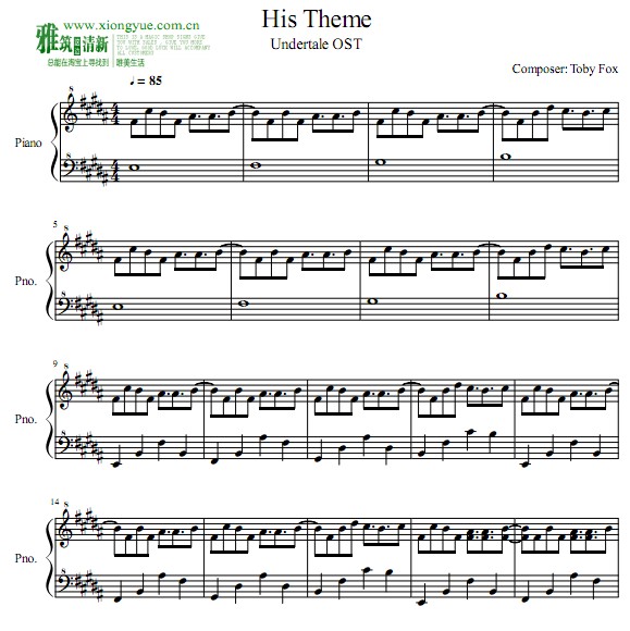 传说之下- His theme 钢琴谱
