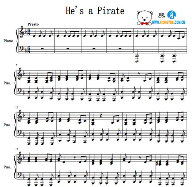 加勒比海盗  He's a Pirate钢琴谱