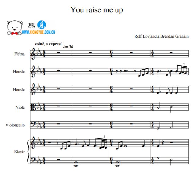 你鼓舞了我 You raise me up长笛小提琴中提琴大提琴钢琴合奏谱