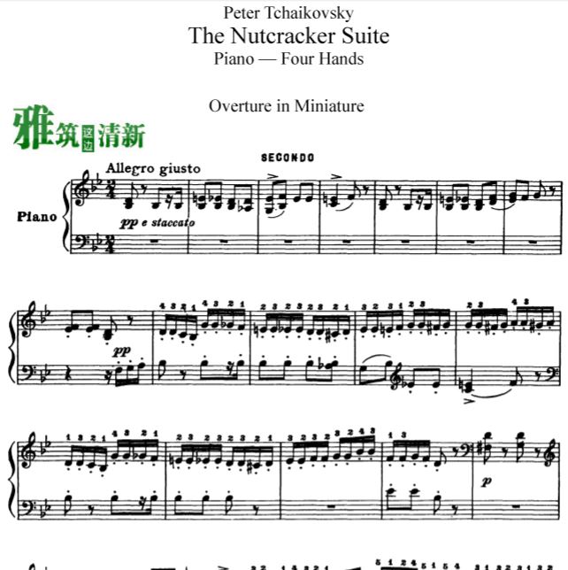 柴可夫斯基 芭蕾舞剧 胡桃夹子组曲 Op.71a四手联弹总谱