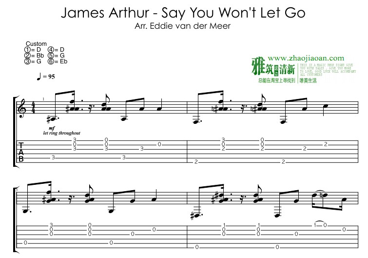 Eddie van der Meer版 Say You Won't Let Go指弹吉他谱