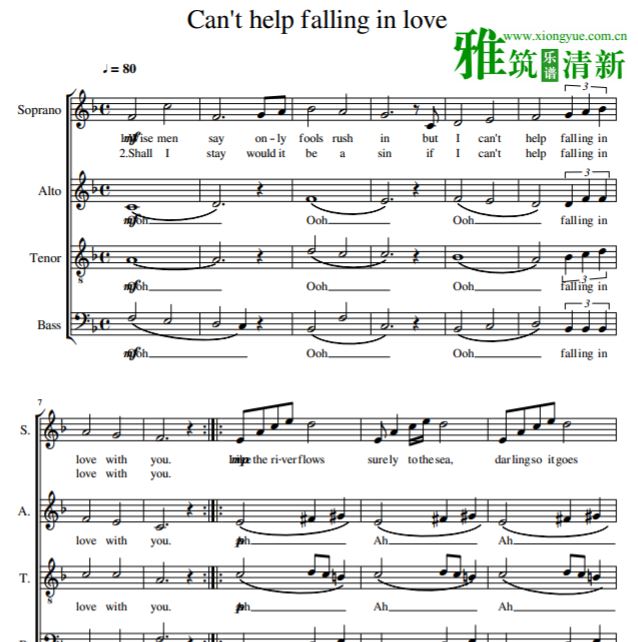 Can't help falling in love阿卡贝拉合唱谱 SATB