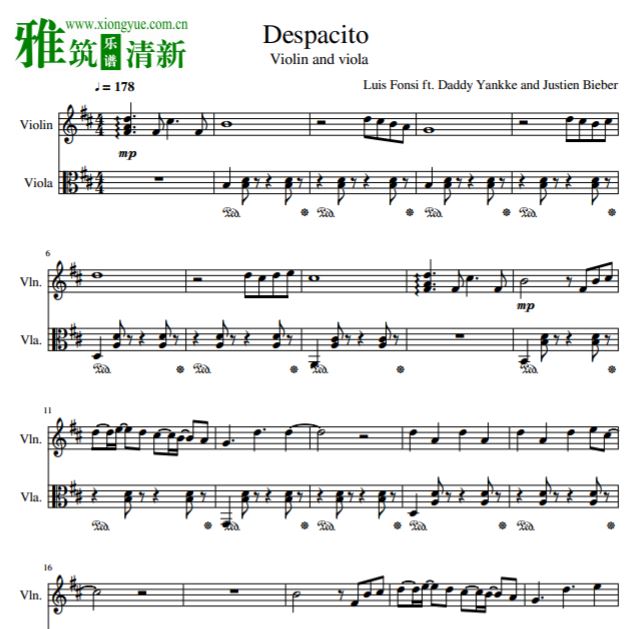 Despacito中提琴小提琴二重奏总谱