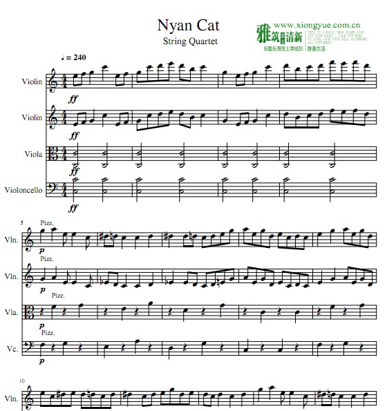 Nyan Cat弦乐四重奏谱