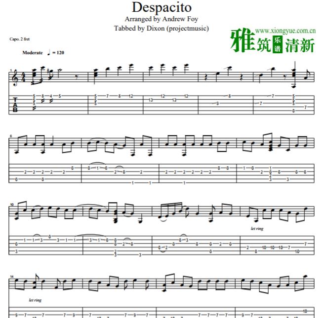 Andrew Foy指弹吉他谱 Despacito 扒谱