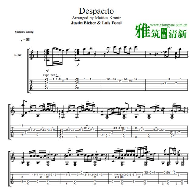 mattias krantz指弹吉他谱 despacito指弹吉他谱