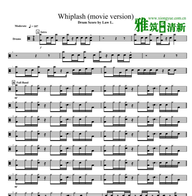 爆裂鼓手 Whiplash鼓谱+无鼓伴奏音频