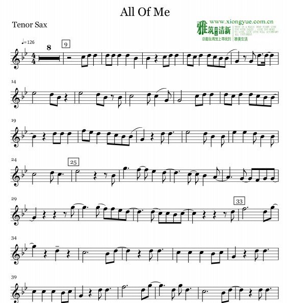 All Of Me次中音萨克斯谱 Tenor Sax