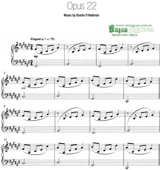 Dustin O'Halloran - Opus 22钢琴谱