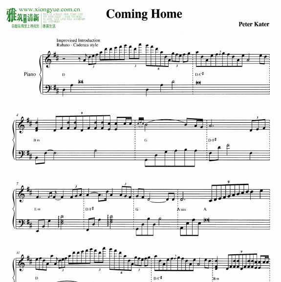 Peter Kater - Coming Home钢琴谱
