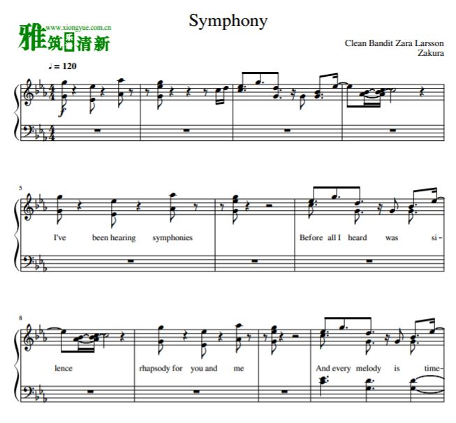 Clean Bandit ft.Zara Larsson - Symphony 钢琴谱