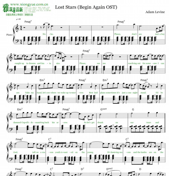 Begin Again - Lost Stars钢琴谱