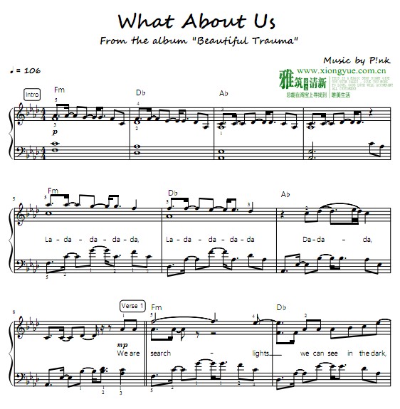 P!nk - What About Us钢琴谱