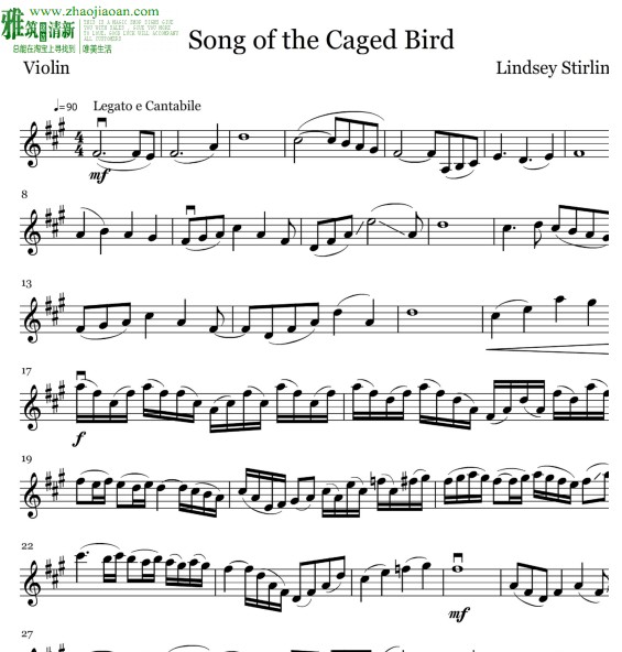 林赛 斯特林 Song of the Caged Bird小提琴谱
