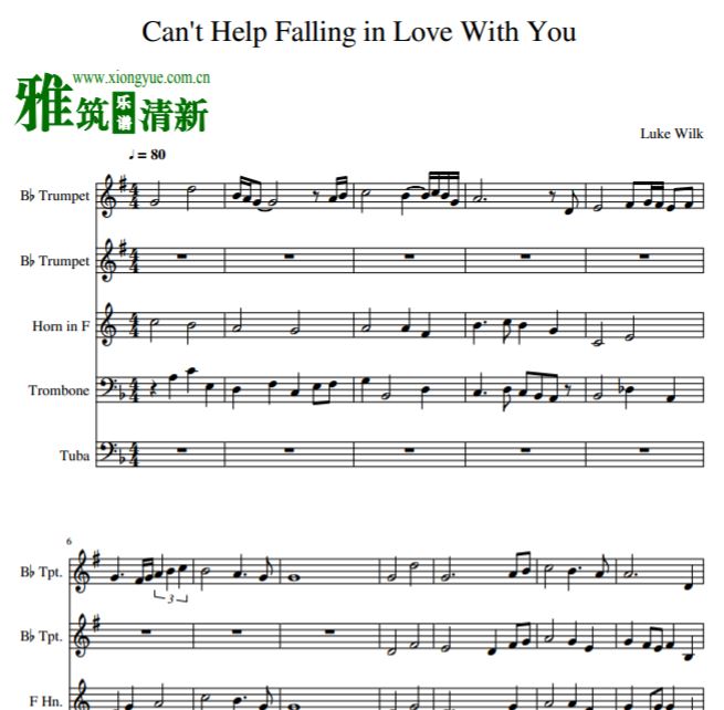 Can't Help Falling in Love With You铜管五重奏总谱