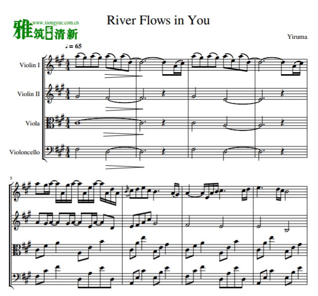 The River Flows In You弦乐四重奏谱 总谱 分谱