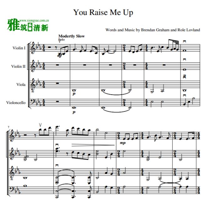 You Raise Me Up 弦乐四重奏分谱 总谱