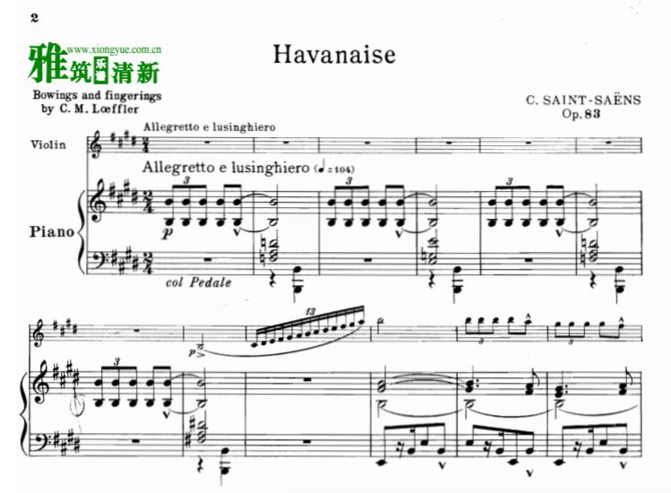 圣桑 哈瓦涅斯Havanaise, Op.83小提琴谱钢琴伴奏谱