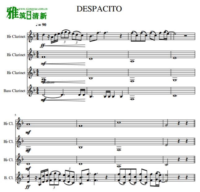 DESPACITO单簧管四重奏总谱