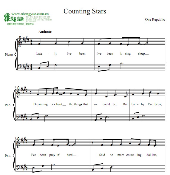 One Republic - Counting Stars钢琴谱