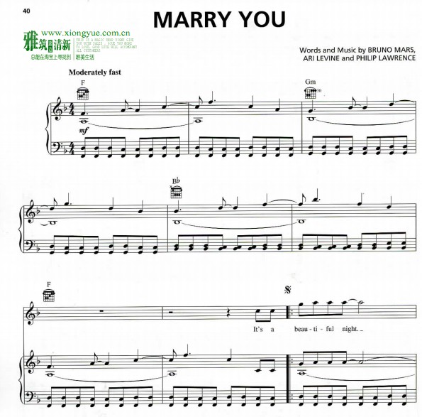 BRUNO MARS - MARRY YOU钢琴伴奏谱