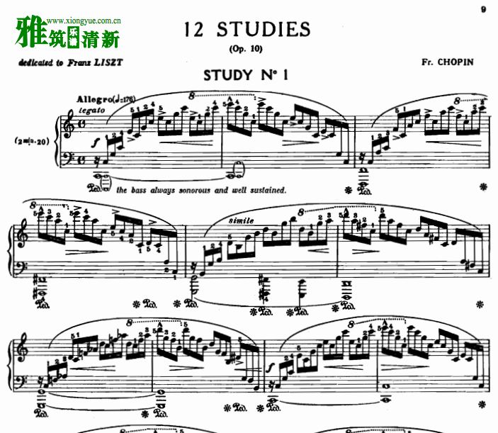 肖邦钢琴练习曲12首 OP.10 柯尔托教学版原版乐谱集