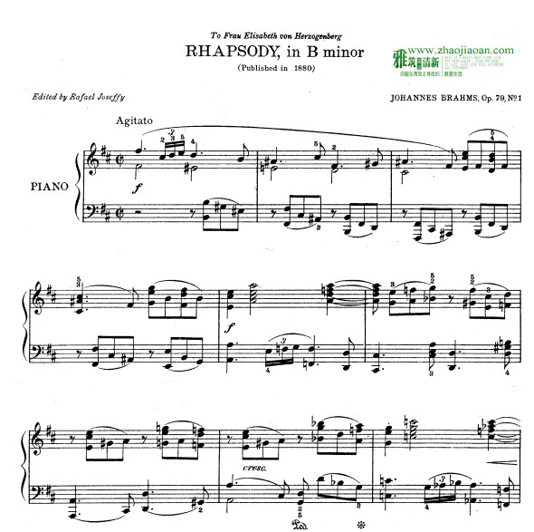 勃拉姆斯狂想曲Op.79 No.1钢琴谱 带指法