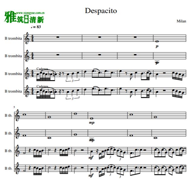 Despacito长号四重奏谱