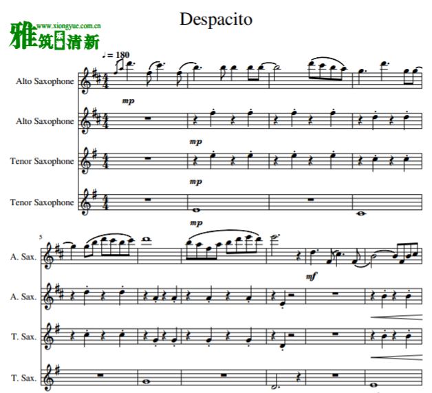 Despacito萨克斯四重奏总谱