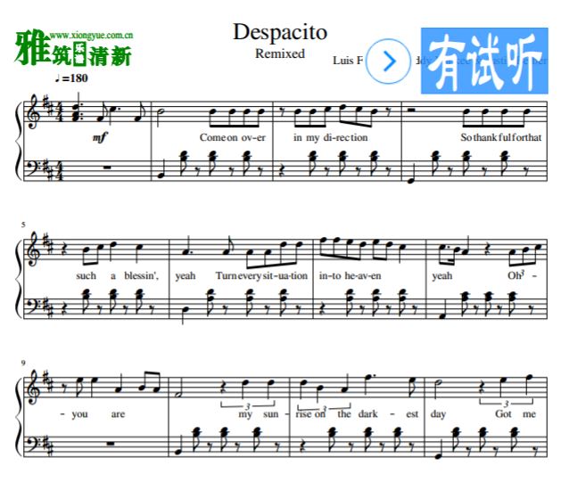 Despacito Remixed钢琴谱附歌词
