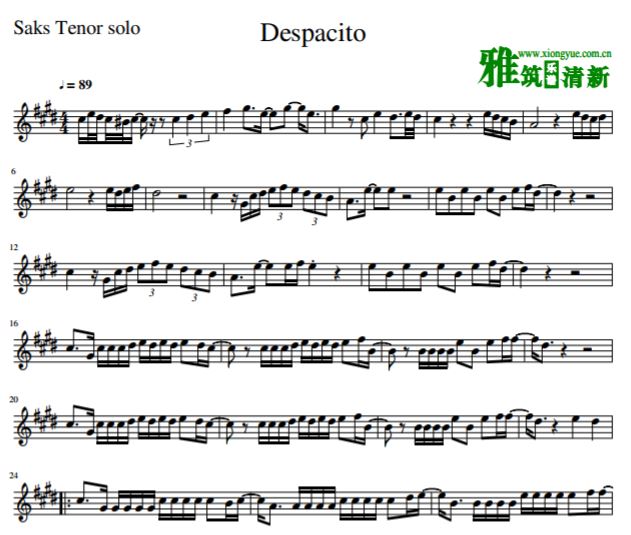 Despacito降B萨克斯谱 Tenor Sax