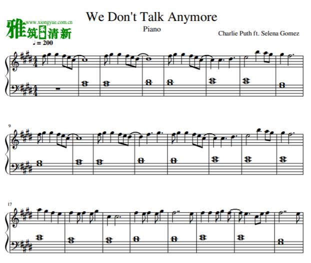 We Don't Talk Anymore钢琴独奏谱
