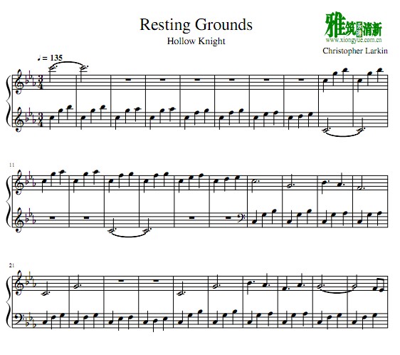 空洞骑士 - Resting  Grounds钢琴谱