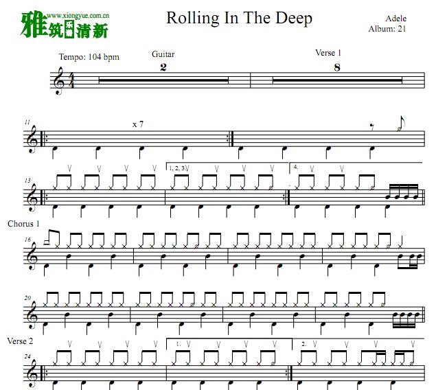 Adele - rolling in the deep 爵士鼓谱 中级