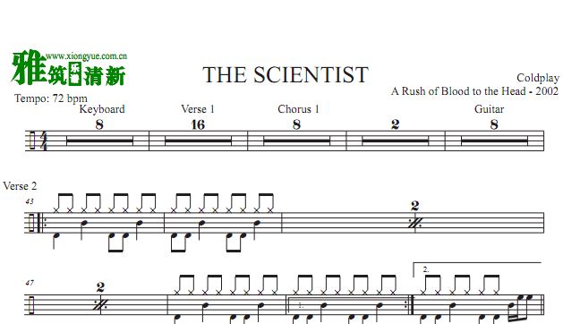 coldplay - the scientist 架子鼓谱 酷玩乐队爵士鼓谱