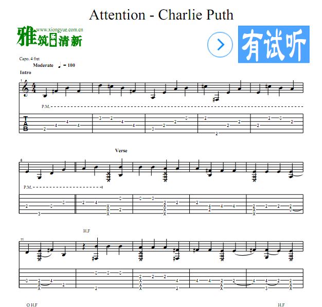 Charlie Puth - Attention吉他谱